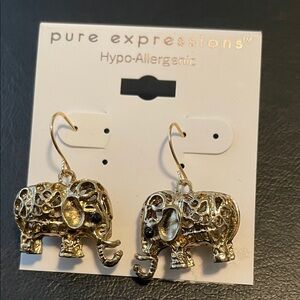 PURE EXPRESSIONS Goldtone finish Elephant Dangle Earrings